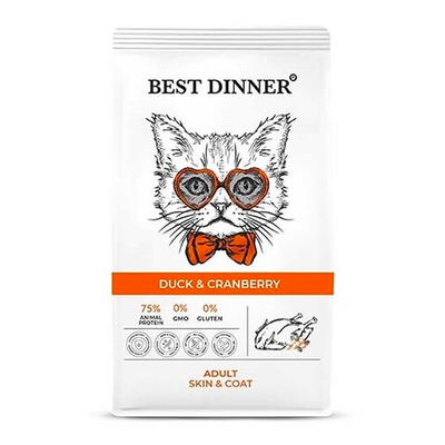 Best Dinner (безглютеновый) корм для кошек с уткой и клюквой (Adult Cat)