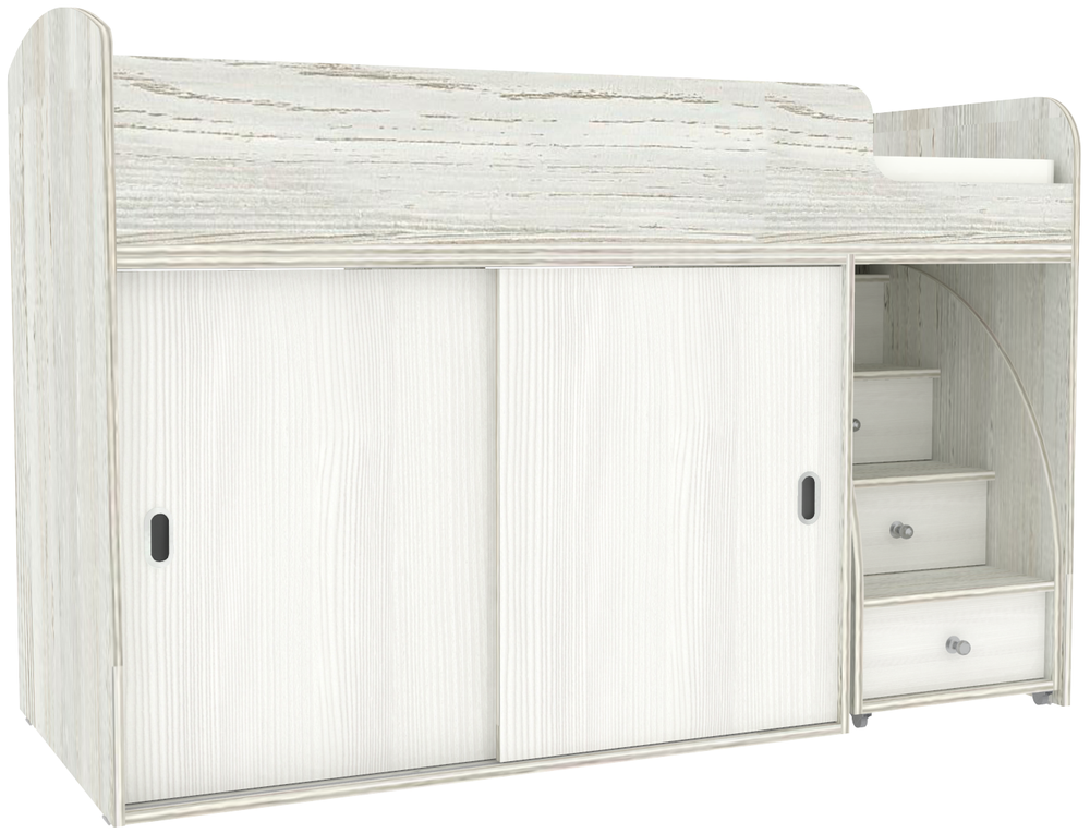 Кровать-чердак КарИВи Малыш Купе Винтерберг Белое Дерево