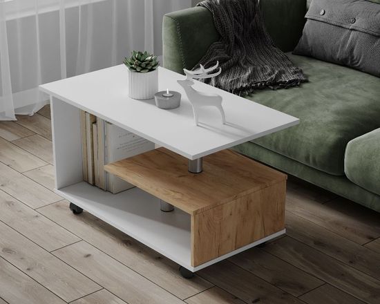 Стол журнальный КОНСУЛ-5 белый / дуб крафт золотой