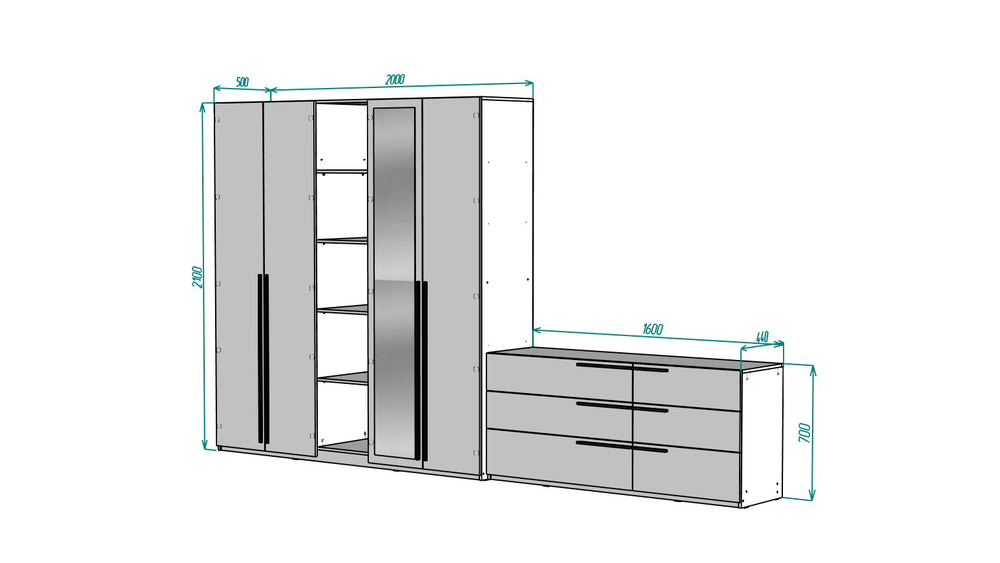 Спальня Лорена Пакс-1 Кашемир 5981 BS 360*50*210 см, Бежевый   Фиеста