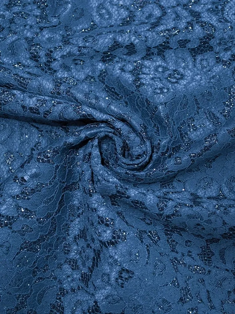 Ткань кружево на трикотажной основе люрекс, 230 гр/м2, 150 см, синий, под заказ
