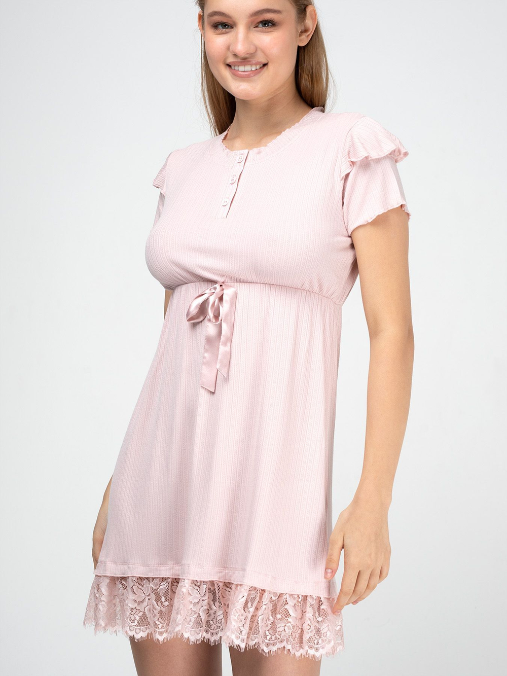 Домашняя сорочка с коротким рукавом (Размер: S) (Цвет: нежно-розовый)