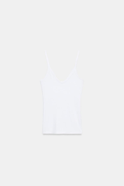 ZARA ТОП НА БРЕТЕЛЯХ В РУБЧИК, БЕЛЫЙ