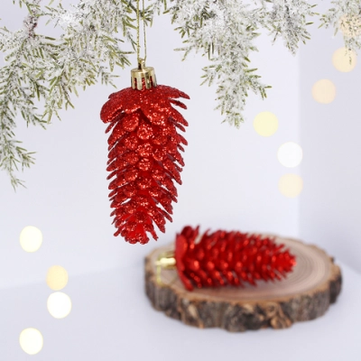 Ёлочные игрушки «Таинственное очарование» Шишки блестящие 9 см (набор 2 шт), красный