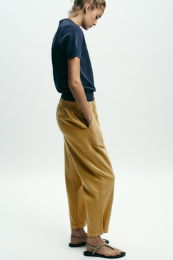 ZARA БРЮКИ-ДЖОГГЕРЫ С ЗАСТЕЖКОЙ НА КНОПКУ СНИЗУ, ГОРЧИЧНЫЙ