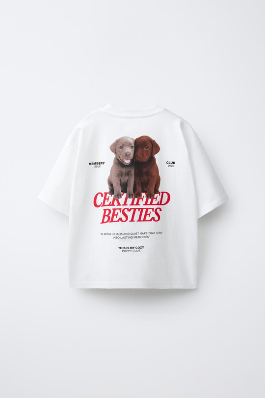 ZARA ФУТБОЛКА С ПРИНТОМ «СОБАКИ», БЕЛЫЙ