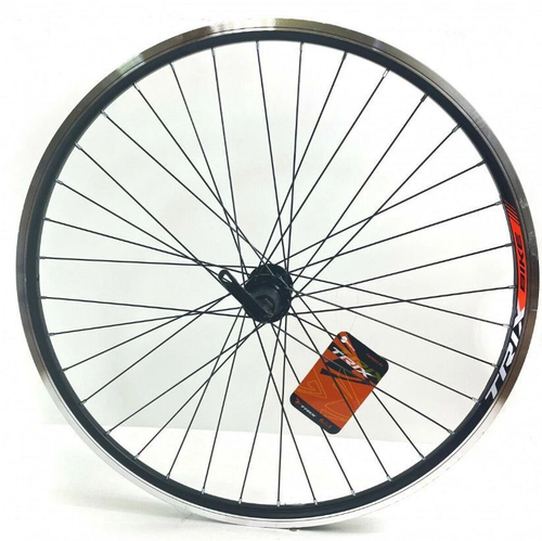 Колесо заднее 26" TRIX алюминиевый, двойной, 36H, фрезерованный, индикатор износа, 559х19,6/22,8х20,2мм, A/V, анодированный, черный, втулка алюминиевая, V-br, под кассету 8-10 скоростей, эксцентрик, черная, спица черная