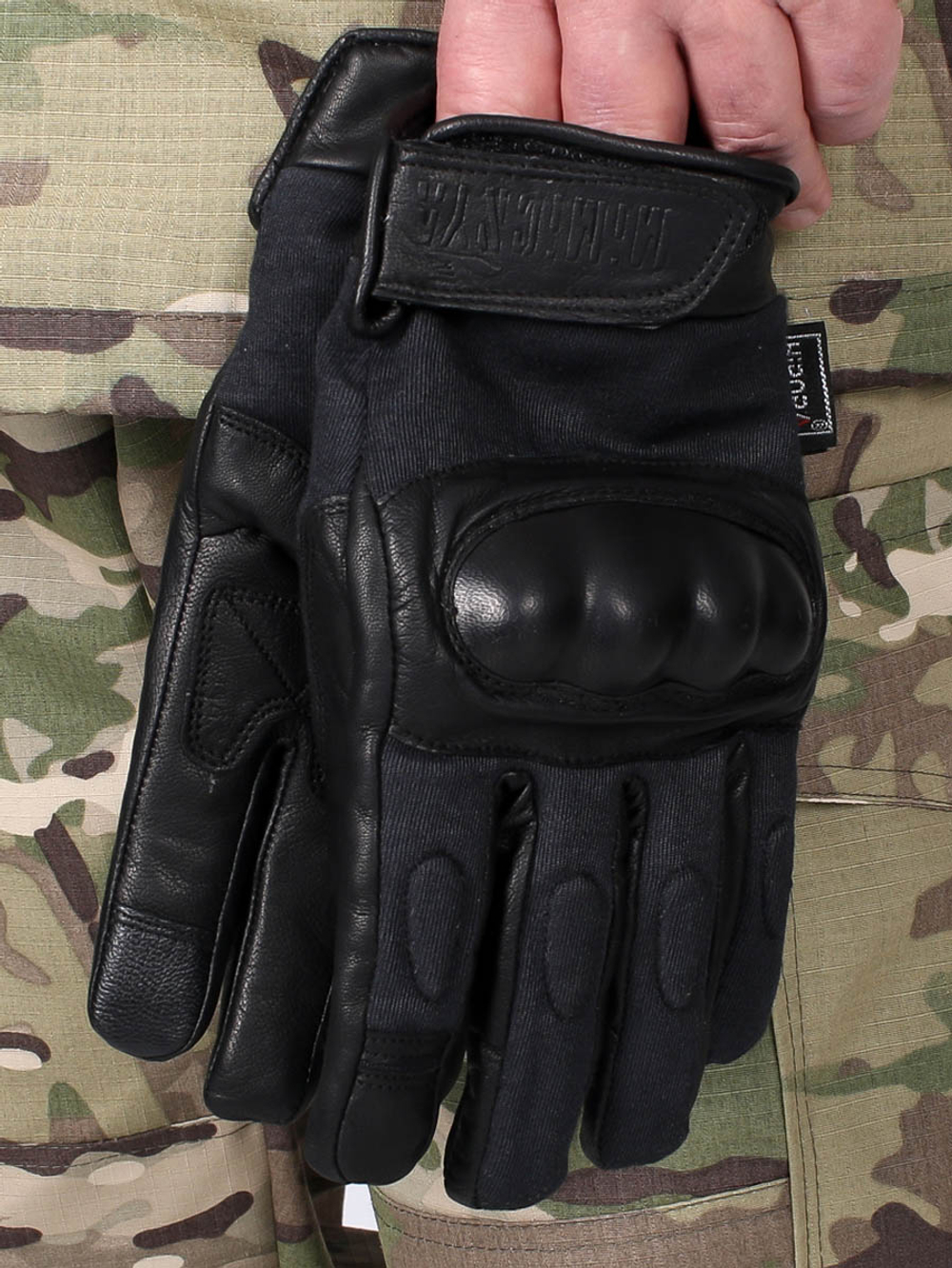 Перчатки тактические зимние УРАГАН, натуральная кожа, мембрана Hipora 10 000/10 000, накладки, цвет ЧЕРНЫЕ, мужские, MIMICRYA