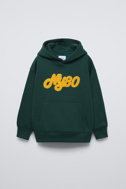 ZARA ХУДИ ИЗ МАХРОВОЙ ТКАНИ С НАДПИСЬЮ, ЗЕЛЕНЫЙ