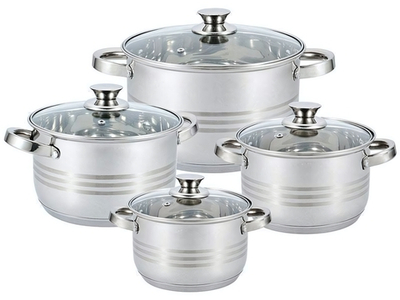 Набор кастрюль 4 предмета (1,5л, 2л, 3л, 5л) нерж, полые ручки, индукция, 4916