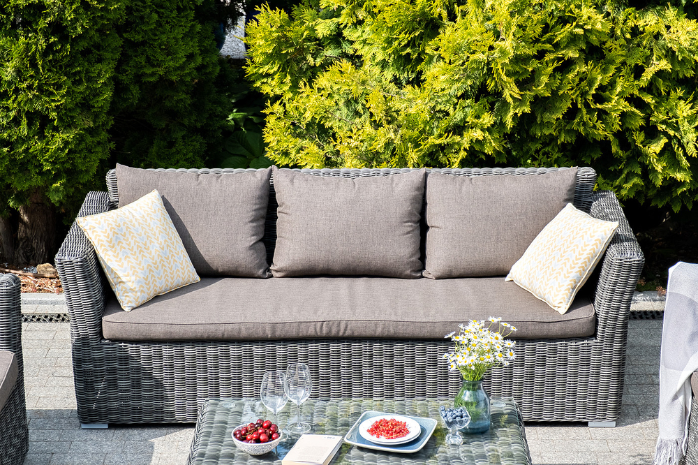 "Капучино" диван из искусственного ротанга трехместный, цвет графит