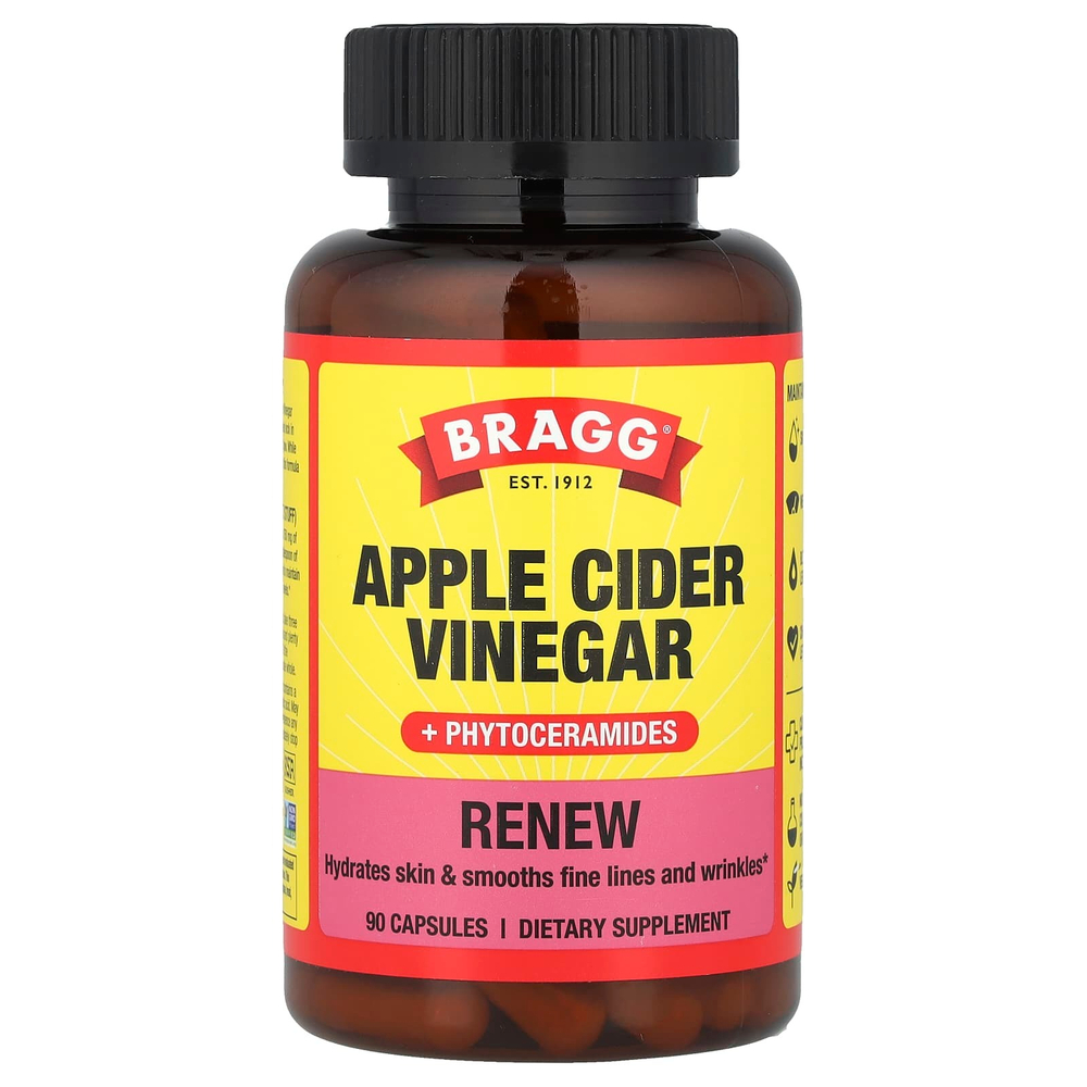 Bragg, Renew, яблочный уксус с фитокерамидами, 90 капсул