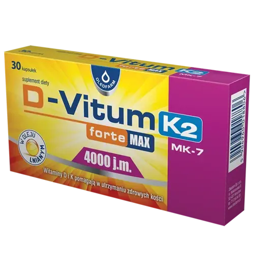Олеофарм Д-Витум Форте Макс 4000 МЕ. Диетическая добавка K2, 30 капсул