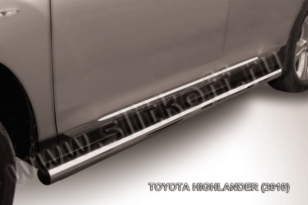 Пороги из нержавейки Toyota Highlander (2010-2013) d76 труба