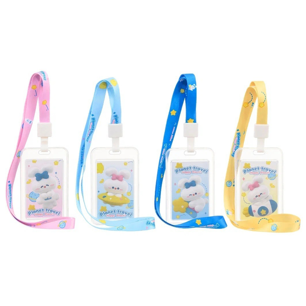 Бейдж вертикальный на шнурке для школьников с зайчиками, MC-Basir, размер 11*6,8 см, бейджик детский ребенку в школу, полупрозрачный