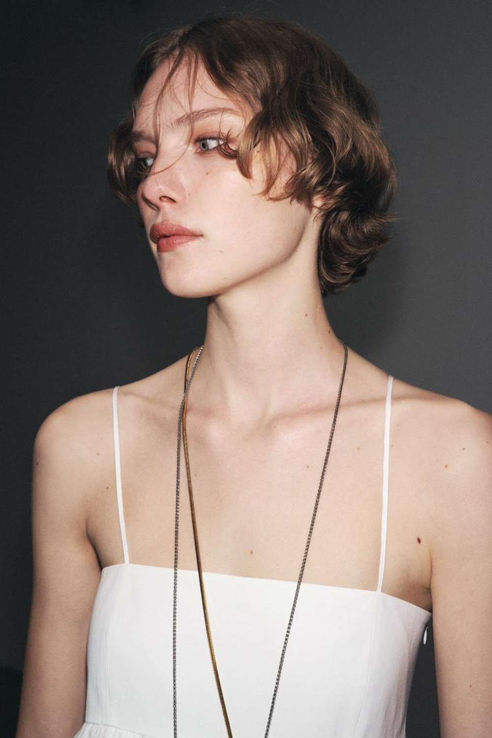 ZARA ДЛИННОЕ ПЛАТЬЕ НА БРЕТЕЛЯХ ZW COLLECTION LIMITED EDITION, ЖЕЛТОВАТО-БЕЛЫЙ