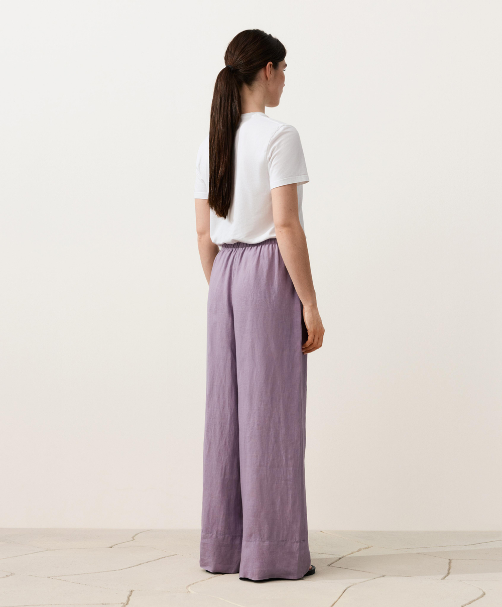 OYSHO Прямые брюки из 100% льна с декоративной строчкой, сиреневый