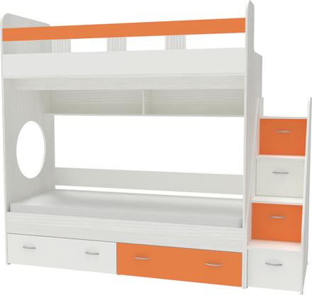 Двухъярусная кровать КарИВи Юниор 1 80х190 Белое Дерево Оранжевый, Белый