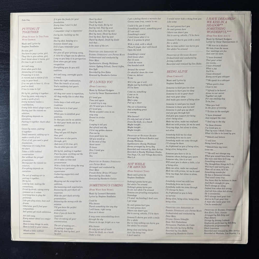 Barbra Streisand ‎– The Broadway Album (США 1985г.)