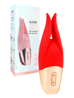 Красный мини-вибратор с раздвоенным кончиком - 12,3 см. (Цвет: красный)