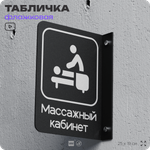 Табличка Массажный кабинет флажковая на стену, двусторонняя с крепежом, 19 х 25 см, для офиса, кафе, фитнес-клуба, серия COSMO, Айдентика Технолоджи