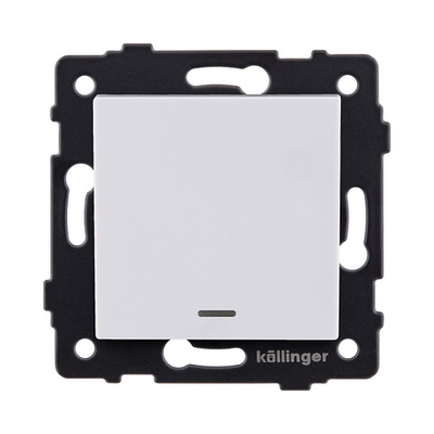 Выключатель кнопочный 1-клавишный 10А/250В с LED подсветкой, белый Kollinger REA-S-013WH для Aspekt, Eleganz, Reflex