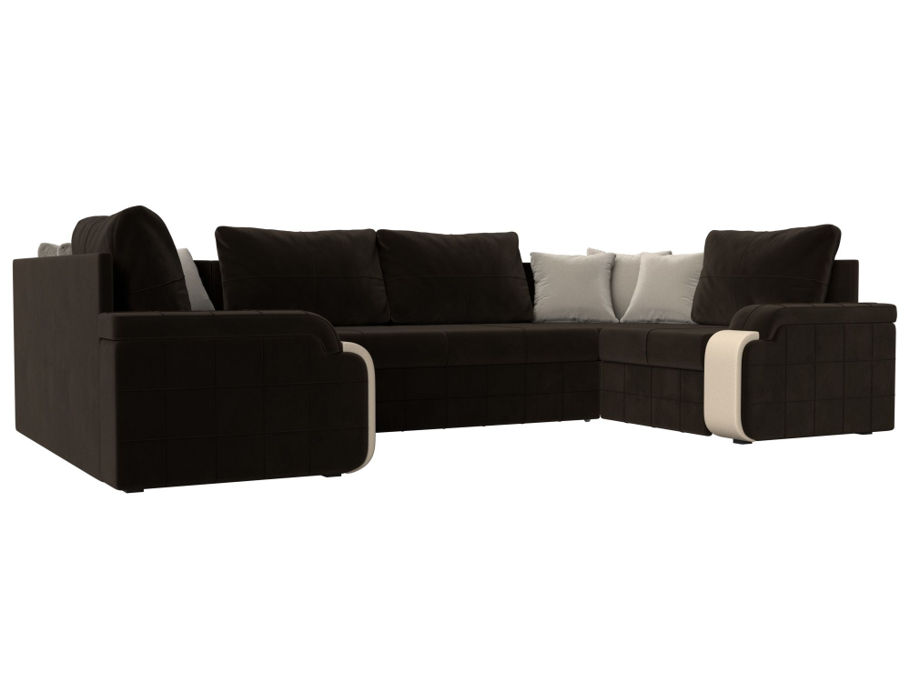 Диван П-образный Николь, Коричневый\Бежевый\Бежевый, Микровельвет\Экокожа, 29466