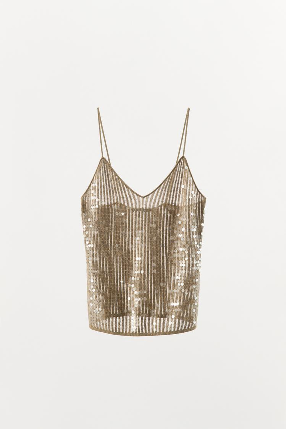 ZARA ТРИКОТАЖНЫЙ ТОП С ПАЙЕТКАМИ, ЗОЛОТИСТЫЙ