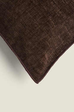 ZARA HOME ЧЕХОЛ ДЛЯ ДЕКОРАТИВНОЙ ПОДУШКИ С ВЫШИВКОЙ ИЗ СИНЕЛИ, КОРИЧНЕВЫЙ