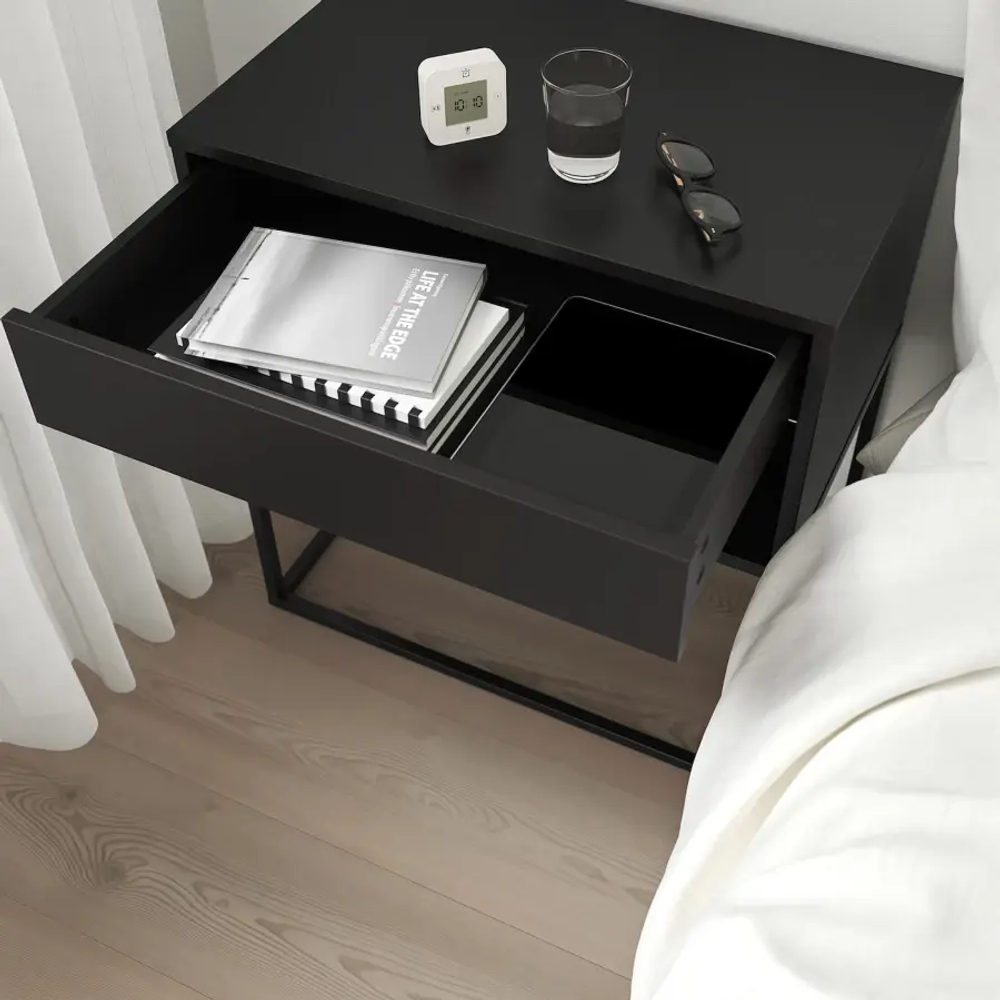 Тумбочка прикроватная - IKEA VIKHAMMER/ВИКХАММЕР ИКЕА, 65х39х60, черный
