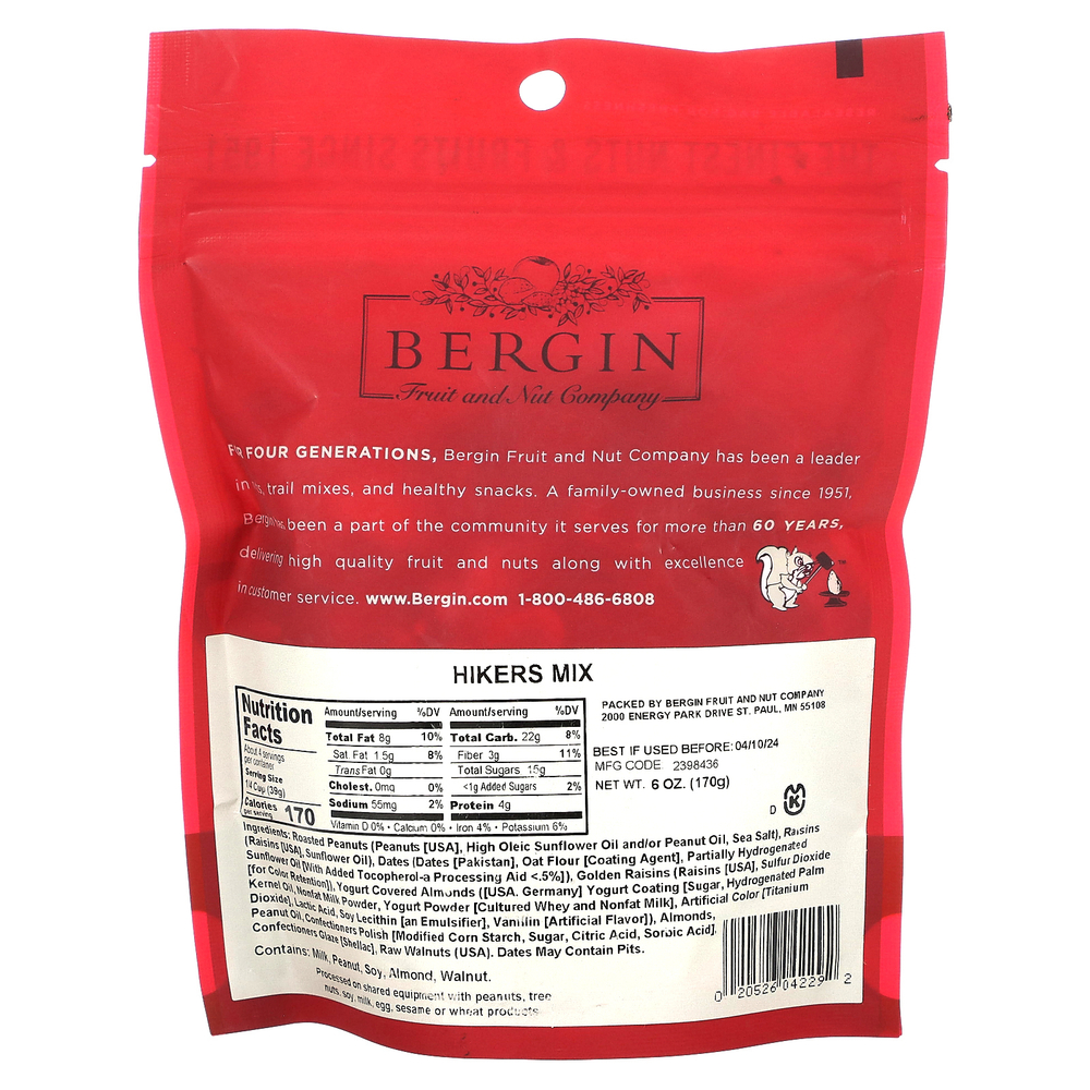 Bergin Fruit and Nut Company, Hikers Mix, 170 г (6 унций)