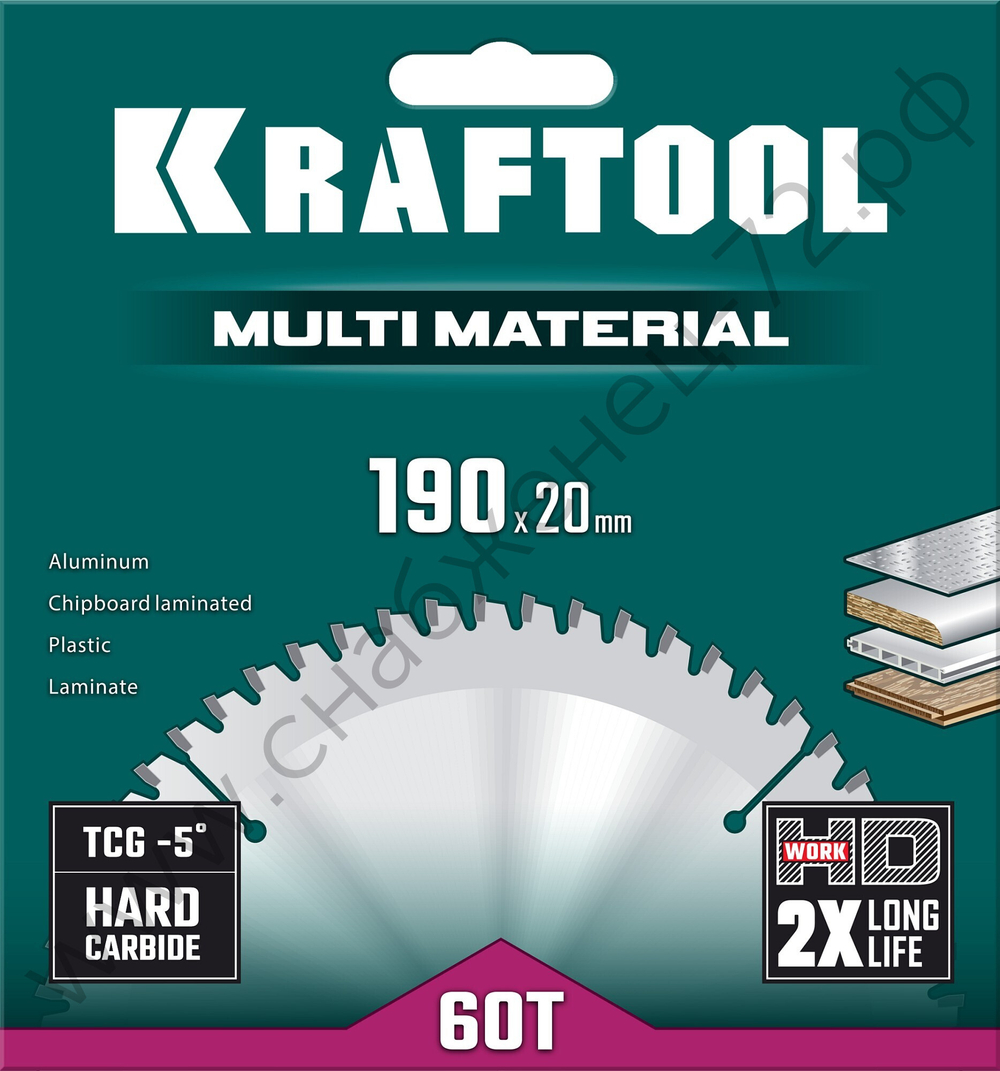 KRAFTOOL Multi Material 190х20мм 60Т, диск пильный по алюминию