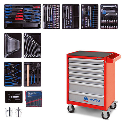 KING TONY (934-100AMR) Набор инструментов в красной тележке, 204 предмета