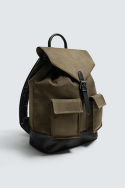 ZARA РЮКЗАК С МНОЖЕСТВОМ КАРМАНОВ, ЗЕЛЕНЫЙ ХАКИ