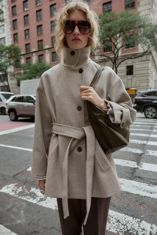 ZARA ПОЛУПАЛЬТО С ПОЯСОМ, БЕЖЕВЫЙ