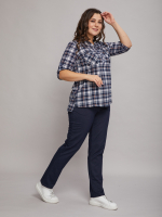 Блузка БЛ-131/синий-бежклетка