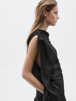 Massimo Dutti Асимметричный топ с атласной отделкой - Limited Edition, черный