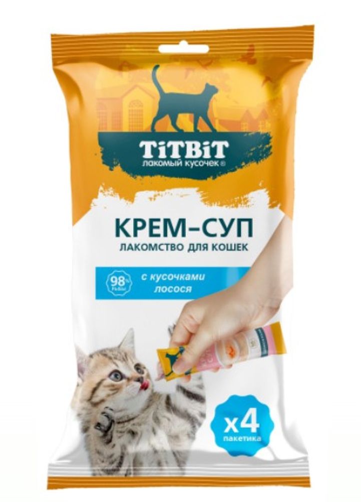 Крем-суп для кошек с кусочками лосося (10 г х 4 упак) Titbit 026274