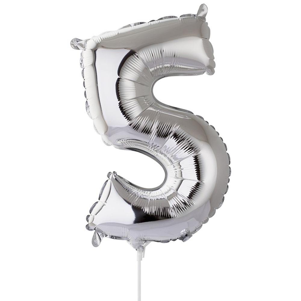 Шар фольгированный Цифра 5 40 см (Серебряный)