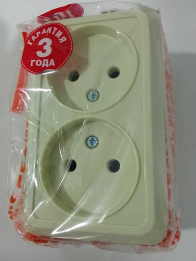 Розетка двухместная "UNIVersal" серия "Олимп" без земли, открытой установки, 16А, 220В, бежевая (еврослот)