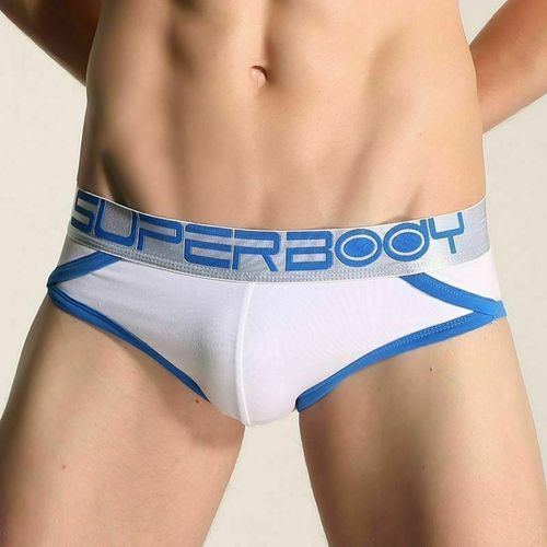Мужские трусы брифы белые с серебристой резинкой Superbody White Brief