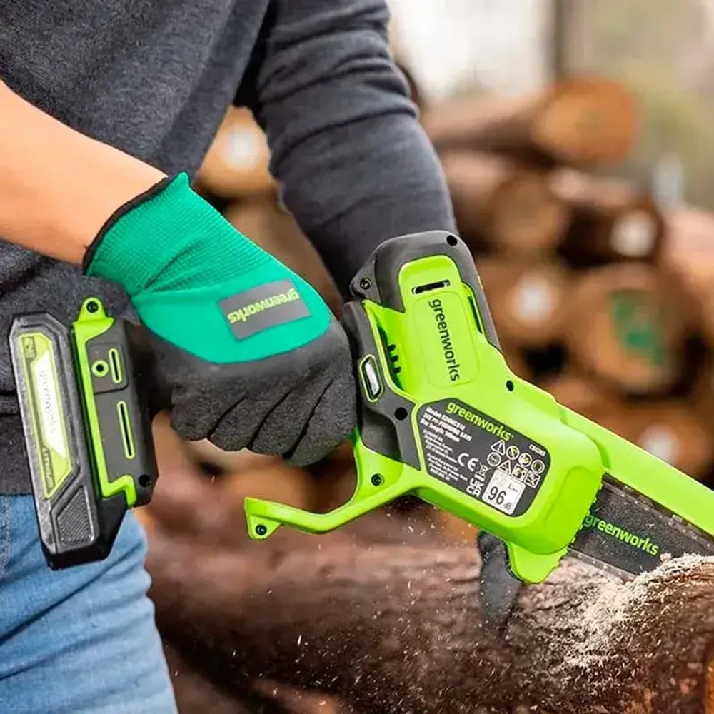 24V Цепная мини пила аккумуляторная Greenworks 10см, c 1хАКБ 2Ач и ЗУ