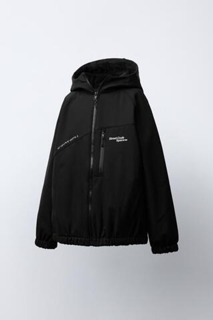 ZARA НЕПРОМОКАЕМАЯ КУРТКА С КАПЮШОНОМ, ЧЕРНЫЙ