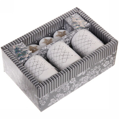 Набор свечей новогодних «Снежный иней» 20,5*14*7,5 см, серебро