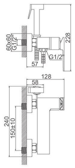 СМЕСИТЕЛЬ НАСТЕН С ГИГИЕН. ДУШЕМ CASELA 78CLU 55278U ГРАФИТ