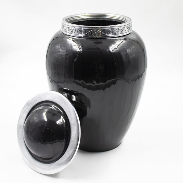 Урна для праха металл с гравировкой "Перламутр" черная