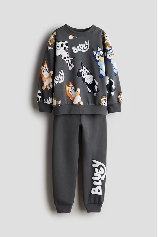 H&M Комплект из брюк-джоггеров и толстовки с принтом, темно-серый