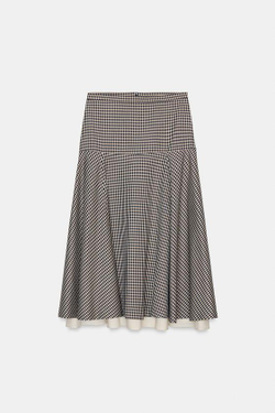 ZARA КОМБИНИРОВАННАЯ ЮБКА В КЛЕТКУ — ZW COLLECTION, КОРИЧНЕВЫЙ