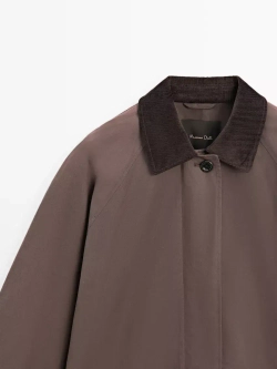 Massimo Dutti Длинная парка с вощеным покрытием и вельветовыми деталями, коричневый