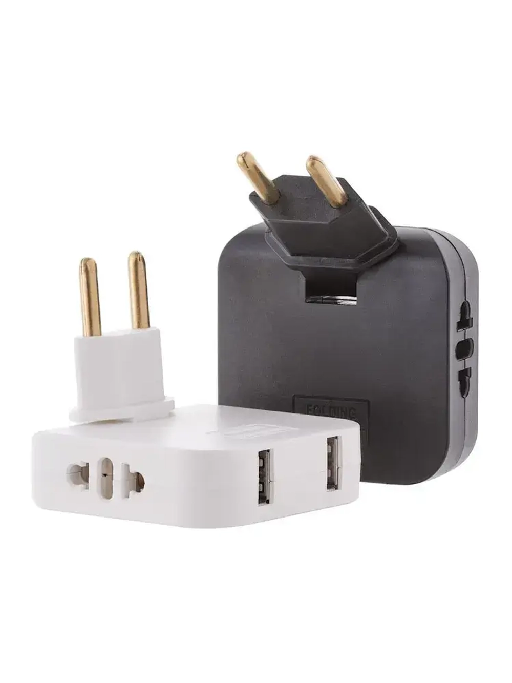 Тройник для розетки с USB 2.0 плоский поворотный, USB разветвитель электрический, черный
